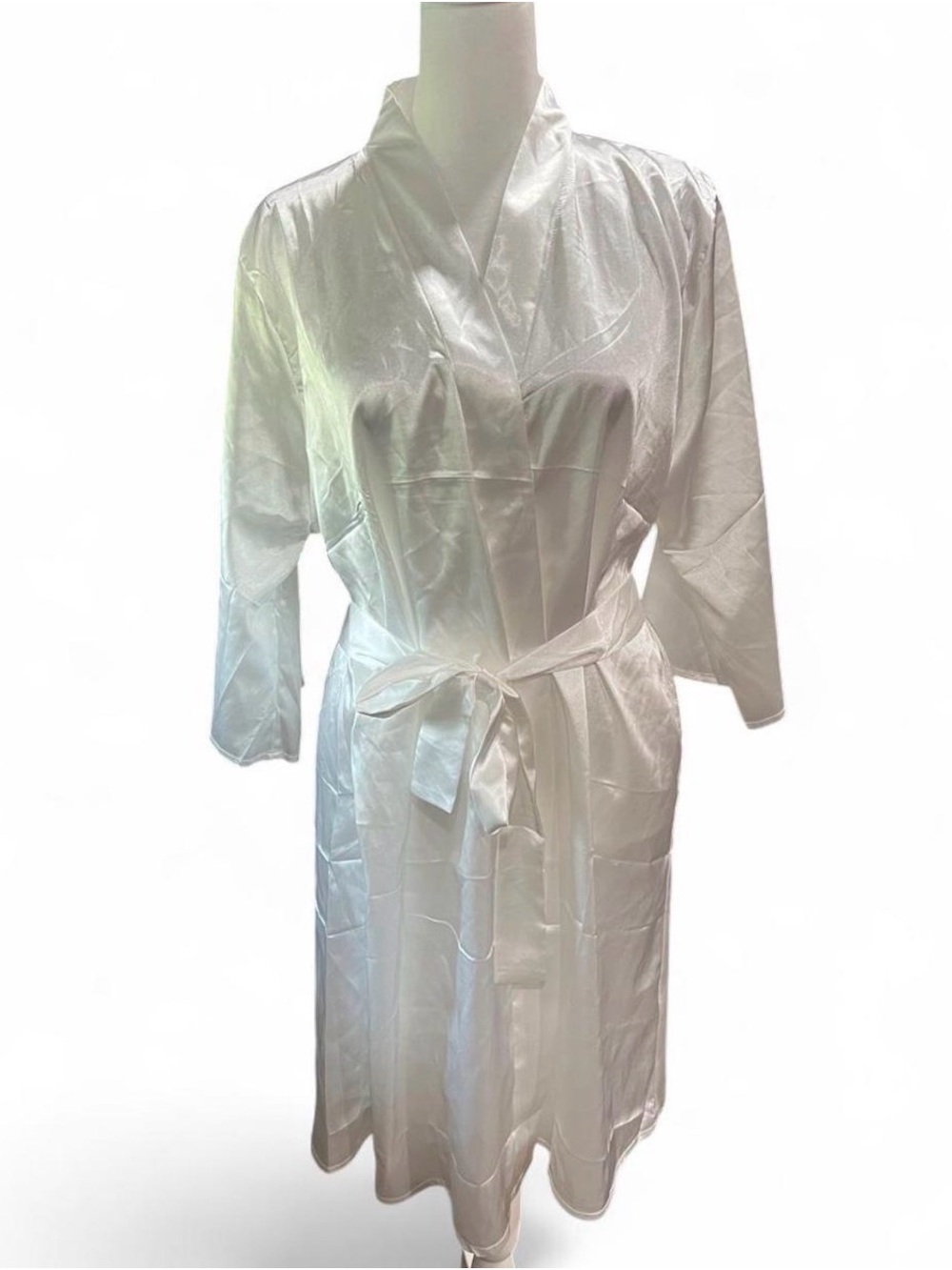 White Satin Robe with Tie Waist